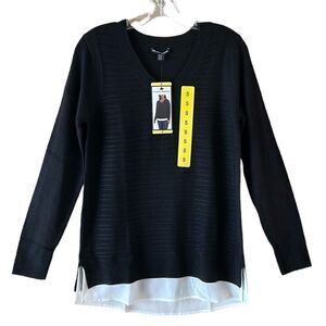 NEW Hilary Radley Black V Neck Sweater